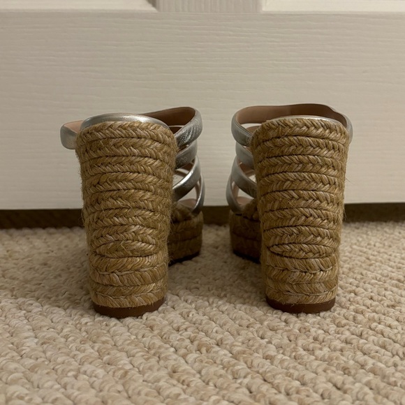 Stuart Weitzman Lilyana Espadrille Wedge Sandal Silver Metallic Heel - Picture 5 of 16